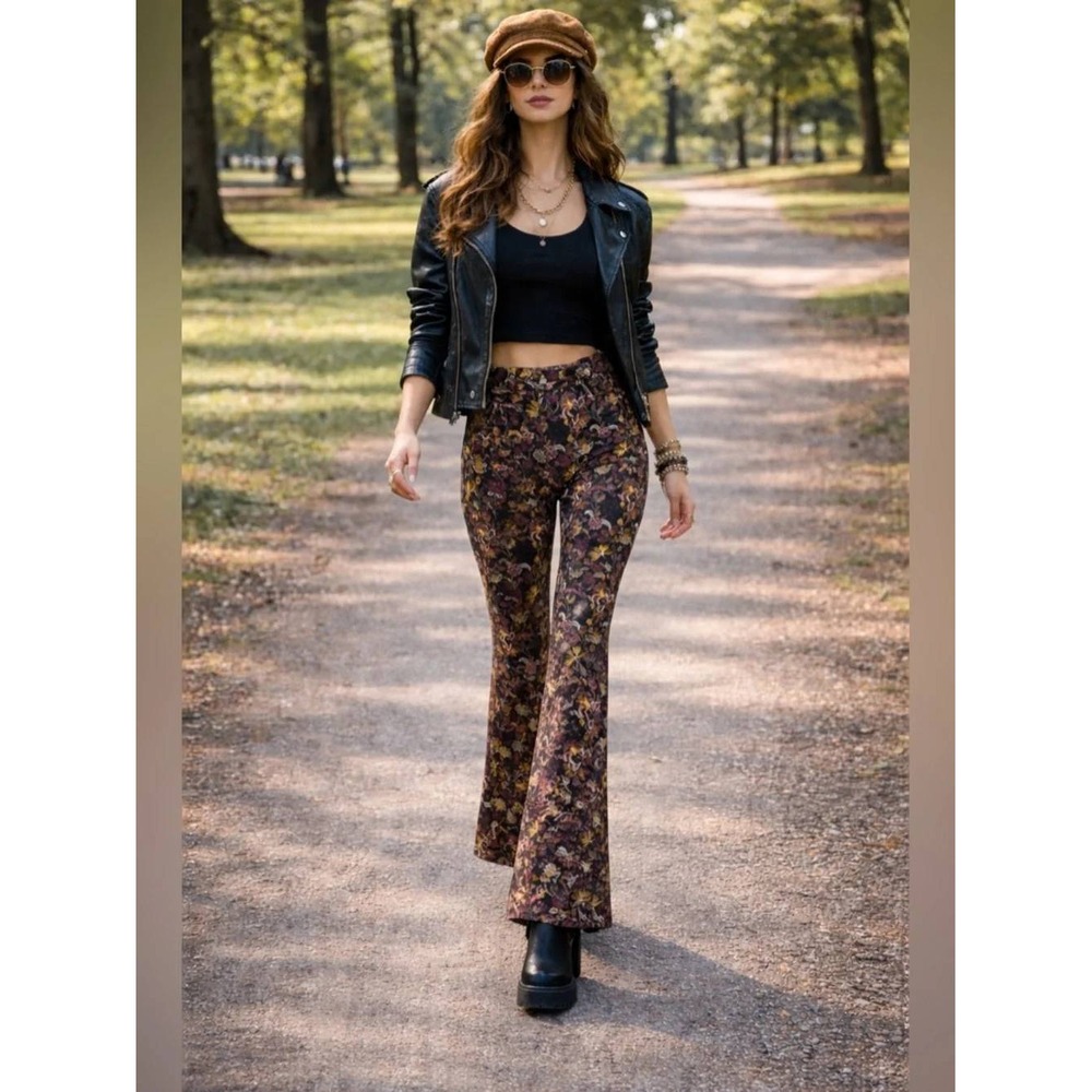 Wrangler Fierce Flare Pants 10x32 Midnight Floral High Rise Corduroy Boho NWT